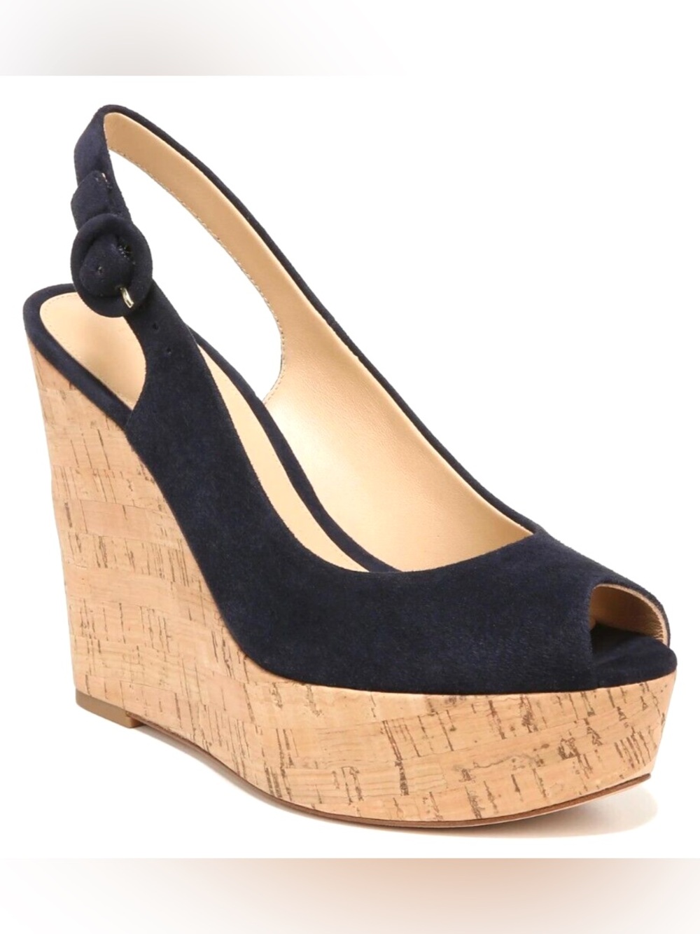 Veronica Beard Dali Black Suede Cork Wedge Slingback SandalsPeep Toe Women’s 8.5